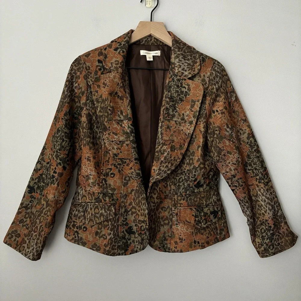 Coldwater Creek Blazer Tapestry Twee Jacket Brown 8P Crop Tapestry Dark Academia